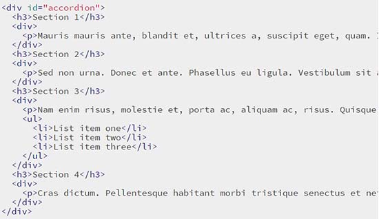 Виджет аккордеон библиотеки JQuery UI.